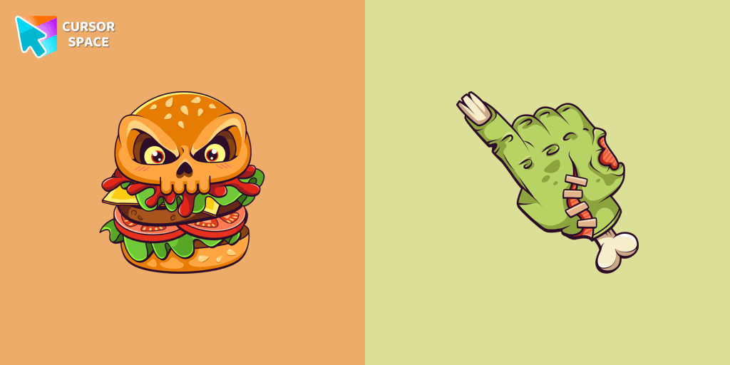 Burger Skull and Zombie Hand cursor cursor pack